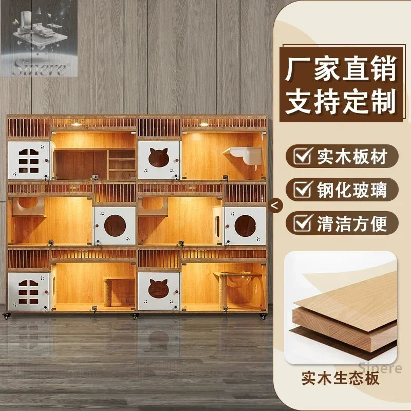 Cat cage villa solid wood household  display cabinet custom  cabinet  house pet store foster breeding three-layer  h