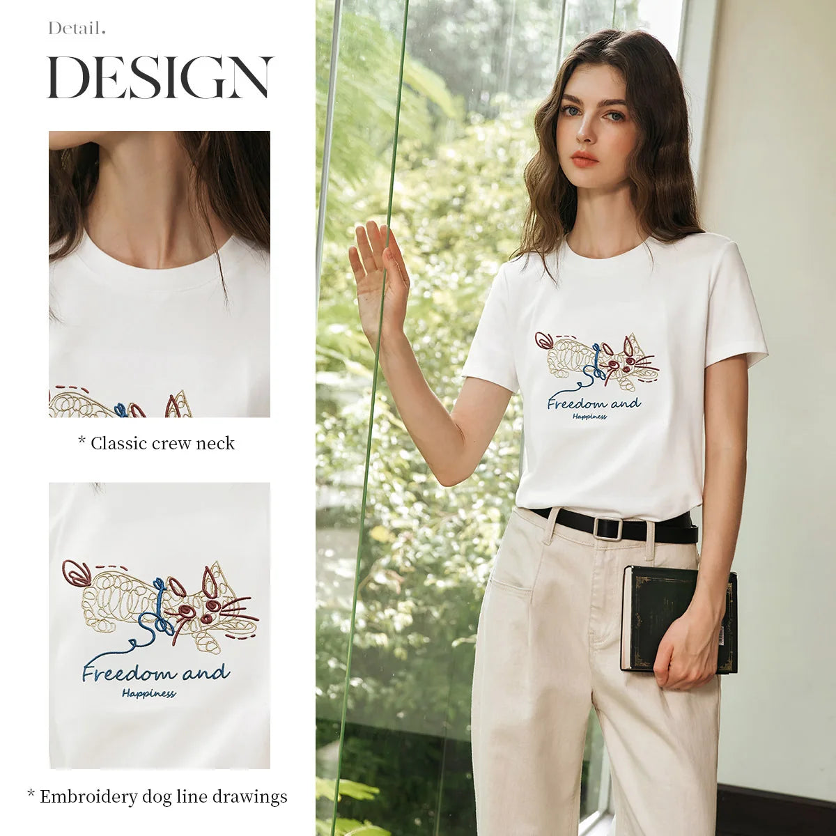 OLrain White Casual T-shirt for Woman 2026 Fashion Chic Embroidery Straight Short Sleeve O Neck Simple Summer Clothes O57XT95502