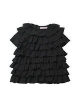 imakokoni Women's T‑shirts and Polos Summer Black Cake Layered Multi‑layer Ruffled Short Sleeve Casual Female Clothing Tops