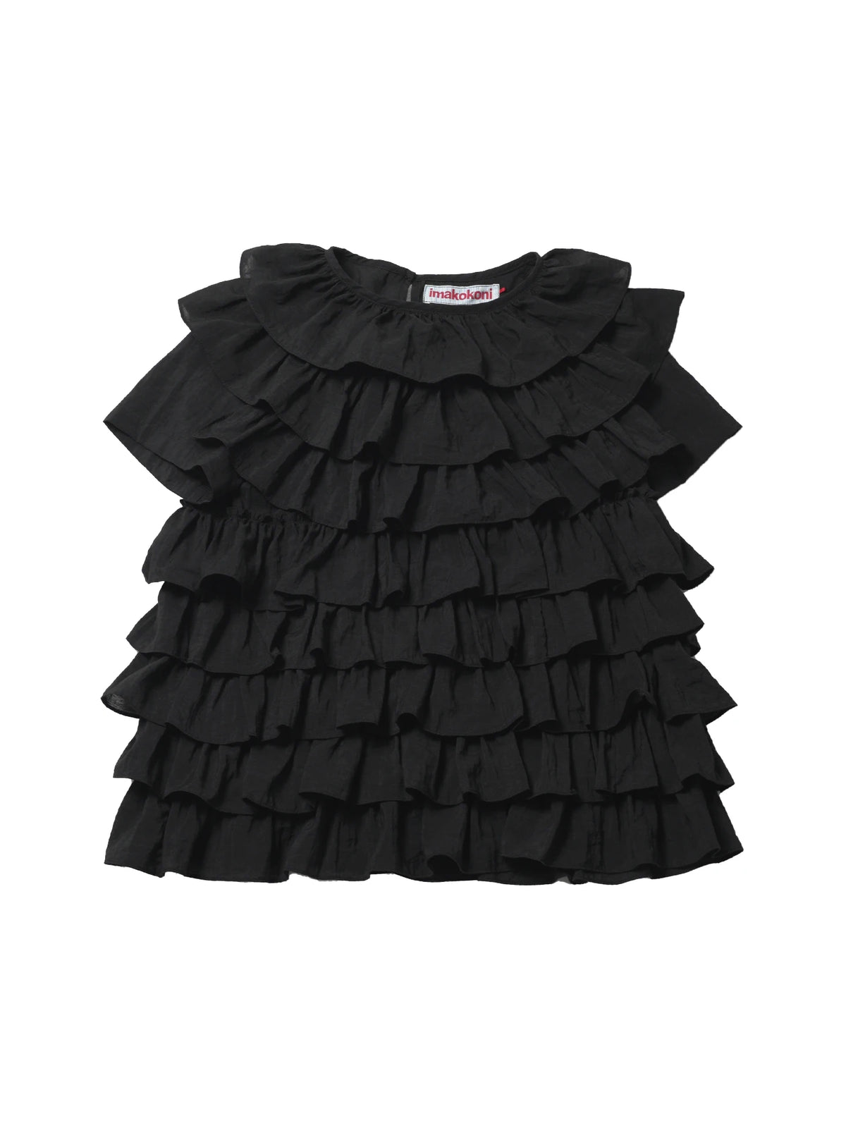 imakokoni Women's T‑shirts and Polos Summer Black Cake Layered Multi‑layer Ruffled Short Sleeve Casual Female Clothing Tops