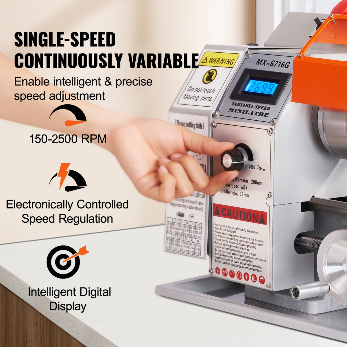 SucceBuy Brushless Mini Metal Lathe  7''x16'' / 180mm*400mm 800W Digital Display Continuously Variable Metalworking Turning