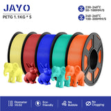 JAYO 3D Printer Filament  PETG PLA HSMPETG PLA PLUS 1.75mm 5Rolls 3D Printing Materials for 100% No Bubble &FDM 3D Pen DIY Gift