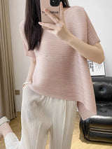 Miyake Style Pleated Tops for Women 2024 Summer New High-End Loose Large Size Stretch Fabric Clothes Temperament T-Shirt