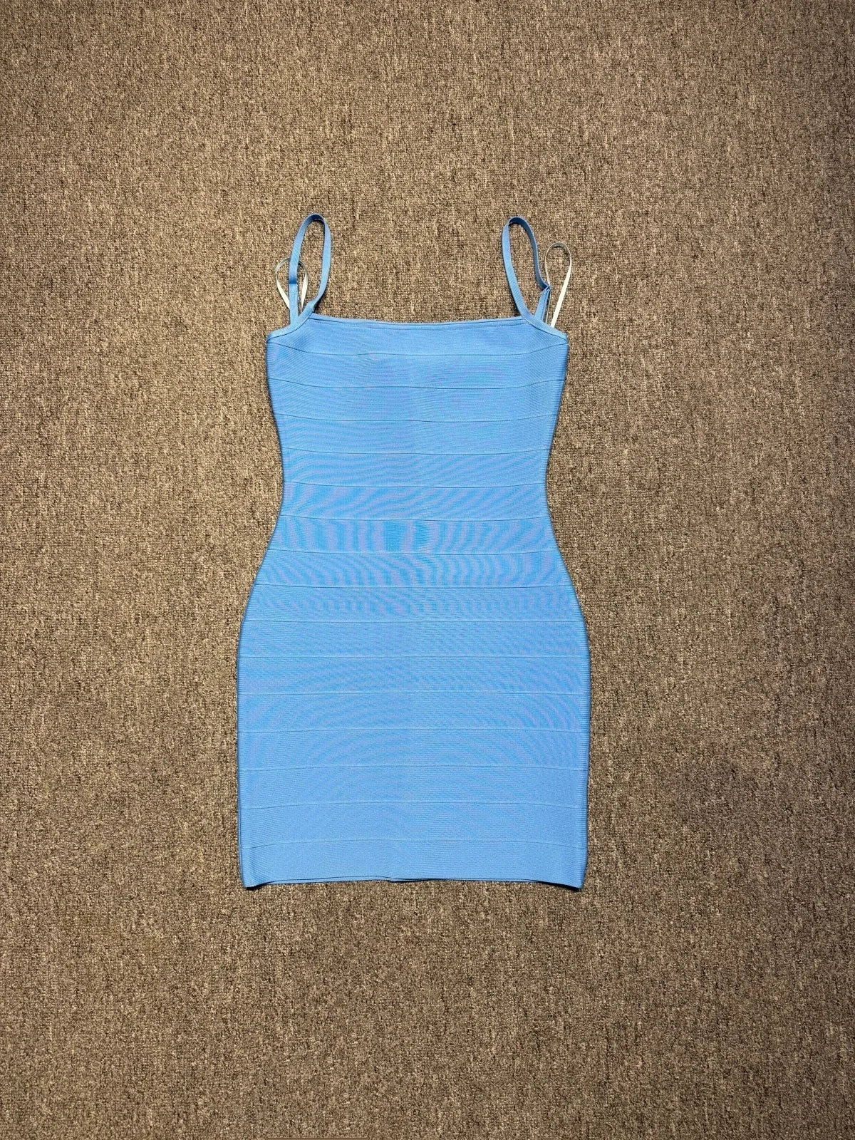 4Colors Women Summer Bandage Dress Spaghetti Strap Slash Neck Stripe Bodycon Mini Short Dress High Street Evening Club Party