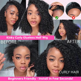 250 Density Kinky Curly Half Wig Double Drawn Invisible Drawstring Machine Made Wigs Human Hair Invisible Hairline Half Wig Natural Colored Ponytail Ready To Wear Vietnamese Human Hair Wig 18 20 22 24 26 Inch Free Shipping