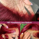 26 36 Inch 99J Colored 13x6 Lace Front Human Hair Wig Straight Burgundy 13x4 HD Transparent Lace Frontal Wigs Red Wigs For Women