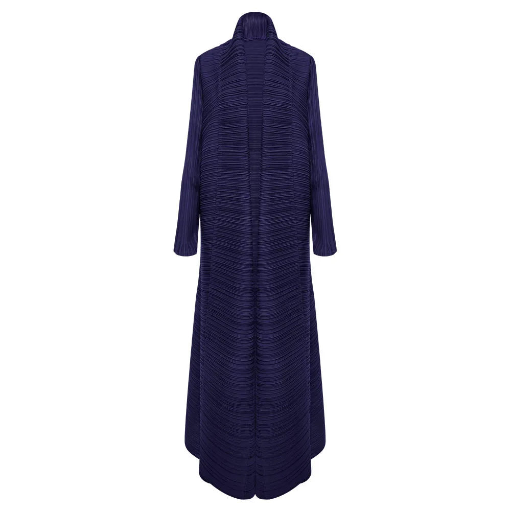 Miyake Pleated Turndown Collar Long Sleeve Cardigan Dress Long Coats Women New Abaya Fashion Solid Loose Large Size Clothes