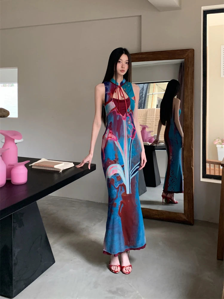 CHEERART Designer Floral Long Summer Dress Woman 2025 Party Evening Bodycon Tunics Sleeveless A Line Midi Dress Clothing