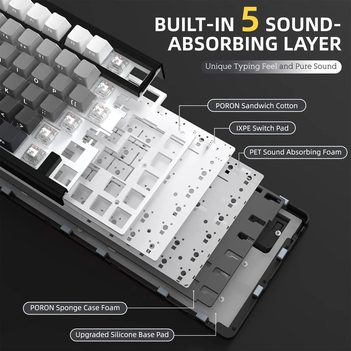 ATTACK SHARK X85 Wireless Mechanical Gaming Keyboard,TKL 82 Keys,Gasket Structure,Knob,RGB Hot Swappable Custom Keyboard