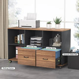 L-Shaped Executive Desk with Storage, 63 and 47, Brown and Black Office Furniture