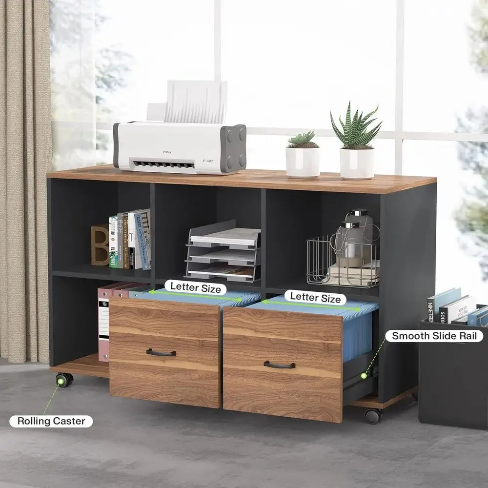 L-Shaped Executive Desk with Storage, 63 and 47, Brown and Black Office Furniture