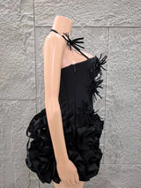 2025 New Black Color Women Sexy Strapless Florals 2 Pieces Bodycon Mini Bandage Dress Celebrate Nightclub Party Bar Singer Wear