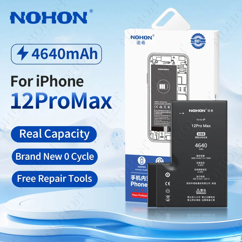 NOHON High Capacity Battery for iPhone 12 Pro Max 13 Mini 14 Plus 15 16 0 Cycle Replacement Li-ion Polymer Bateria with Tools
