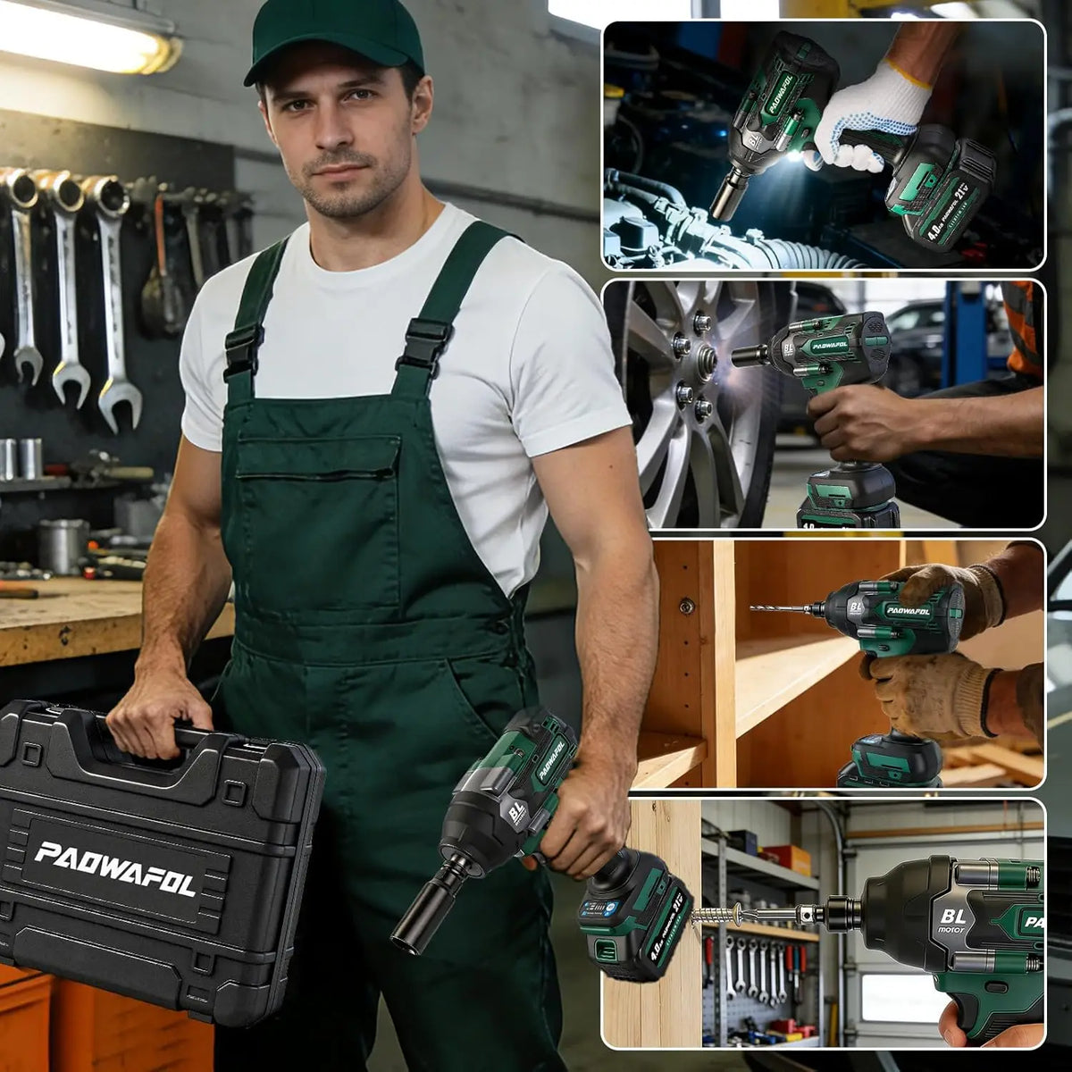 1/2 Impact Wrench 665 Ft-lbs, 21V Cordless with 2 Batteries, Drill Bits & Sockets Set for Car Tire Lug Nut