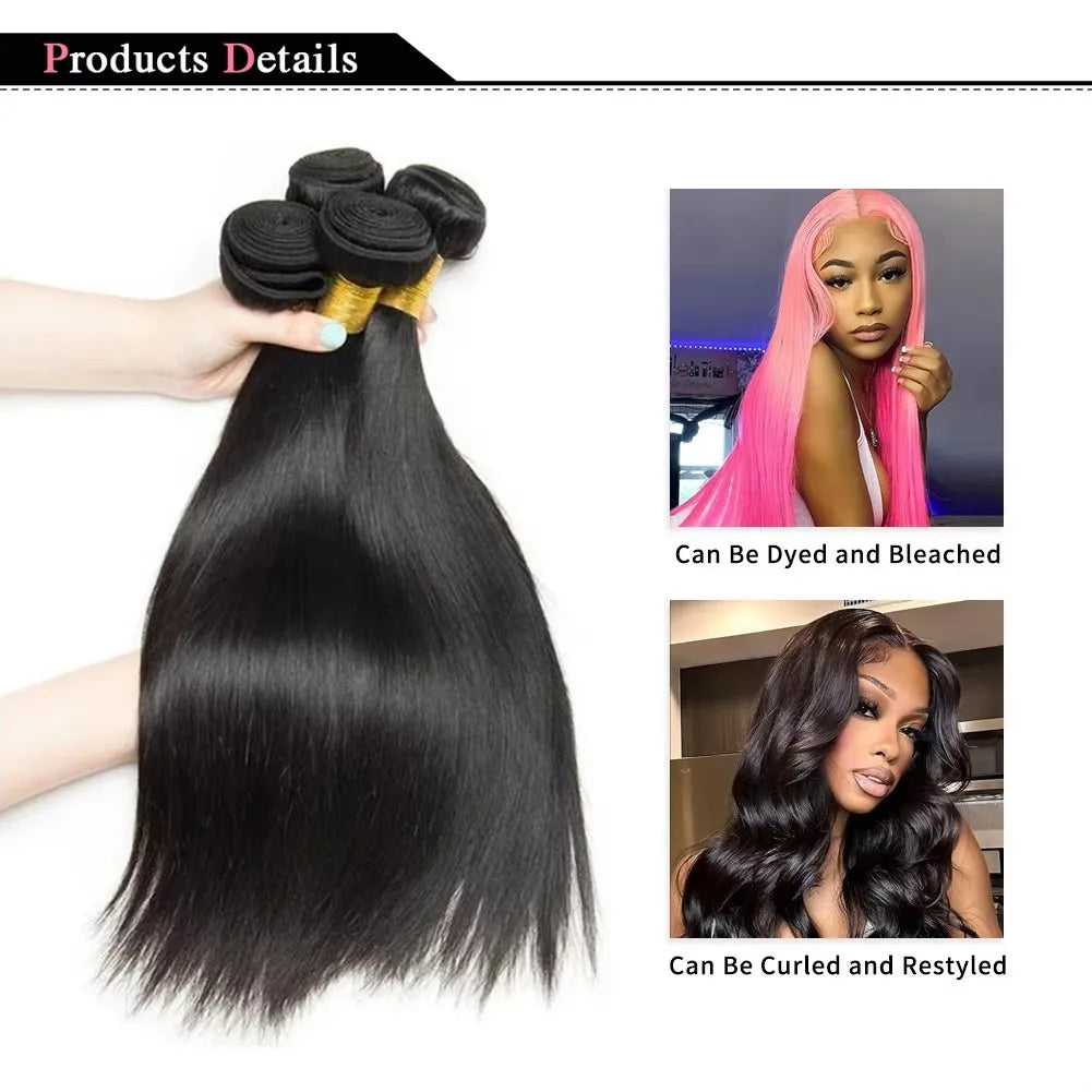 30 32 Inch Bone Straight Bundle Human Hair Unprocessed Raw Remy Hair 3 4 Bundles Brazilian Extension Machine Double Weft