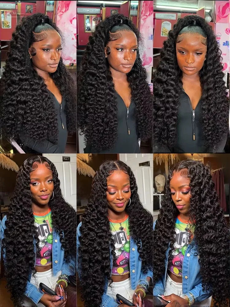 Water Wave Curly 100% Human Hair Brazilian 13x4 13x6 Lace Front Wig 250 Density Deep Wave 360 Full Lace Front Wigs Black