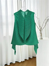 Miyake Pleated High-neck Sleeveless Women Leaf Fold Top
