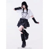 Original Off-shoulder Cami Tshirt Black White Oversized Japanese Subculture Cute Cosplay Women's T-shirts Harajuku Y2k Aesthetic
