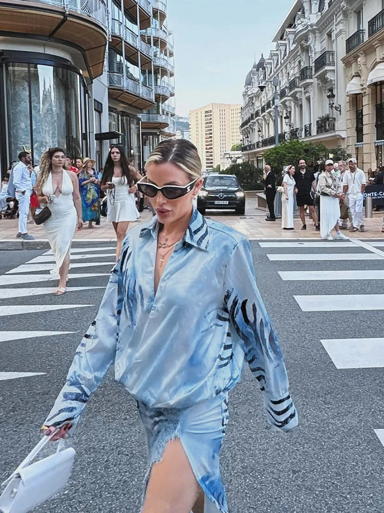 Fashion Lace Patchwork Women's Dress Turn-Down Collar Long Sleeve Waist-Closed Side Split Zebra-Stripe 2026 Summer Female Robe
