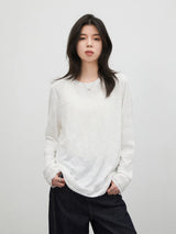 CHIC VEN Women T-Shirts Loose Casual Simple Lace Round Neck Long Sleeve Tees Micro Transparent Female Top Spring Summer 2026