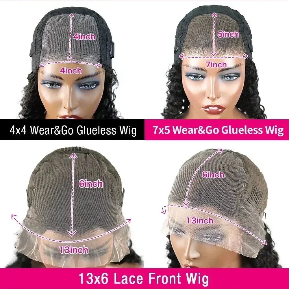 7x5 Burmese Curly Glueless Wigs Human Hair 250% Permium 13x6Deep Wave Lace Front Wigs Pre Bleached Deep Curly Lace Wig For Woman