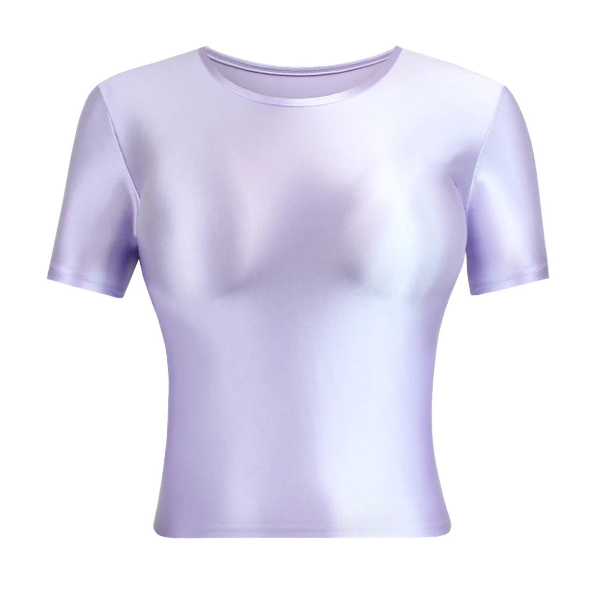 MJINM Women Oil Glossy Silky Smooth Short-sleeve Bottoming Shirt Strech Tight Soild Color Casual Yoga Sports Home Short T-shirt