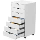 JHK 7 Drawer Chest Dressers Nightstand Storage Cabinet Wooden File Office Mobile Cabinet Wheels Living Room Organizer Rolling