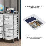 20-Drawer Utility Cart on Wheels, Semi-Transparent Mobile Organizer for Office, School, Tools & Crafts