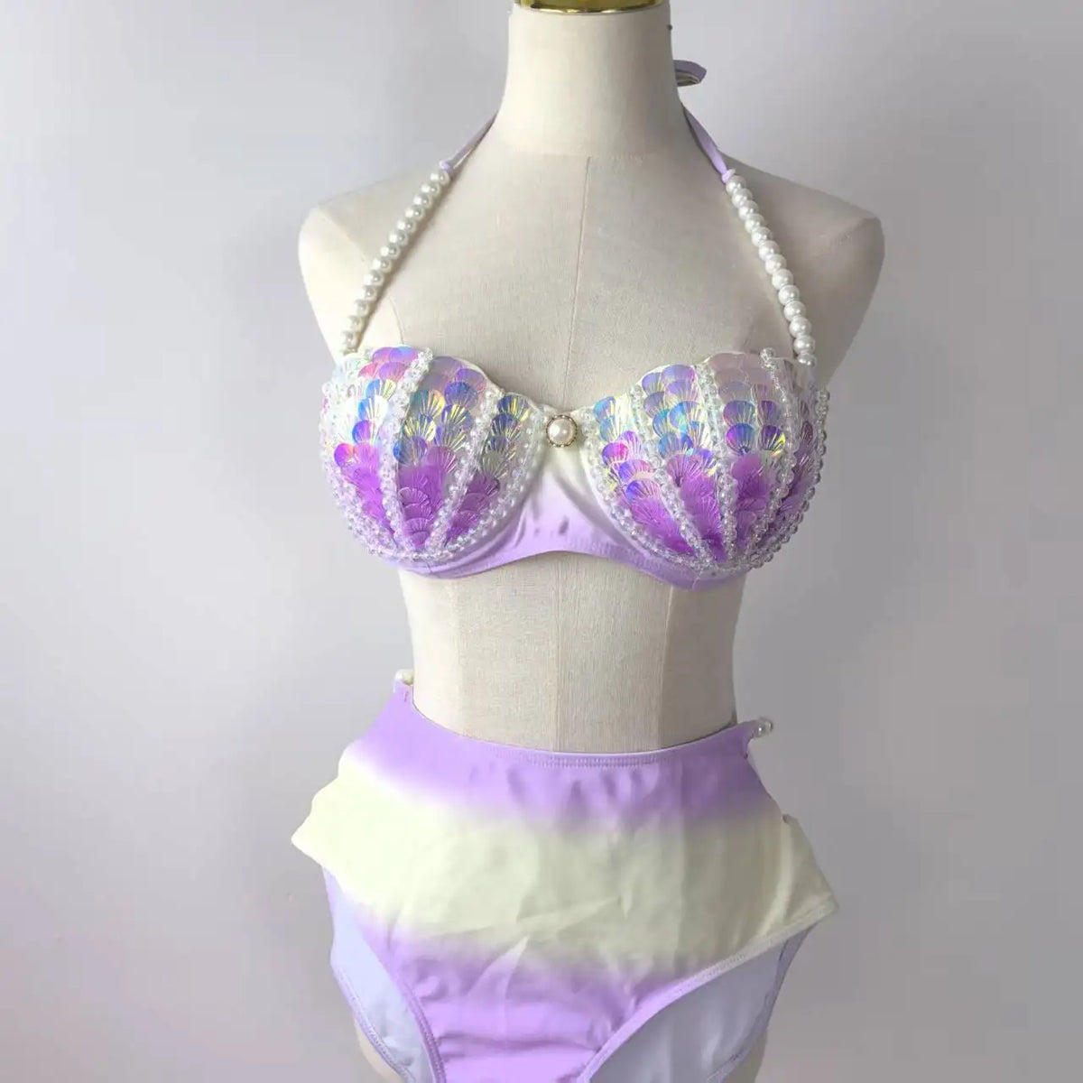 New Thailand Shell Sequin Bikini Corset Mermaid Show Spa Vacation Split Swimsuit Gathered Sexy Corset Set