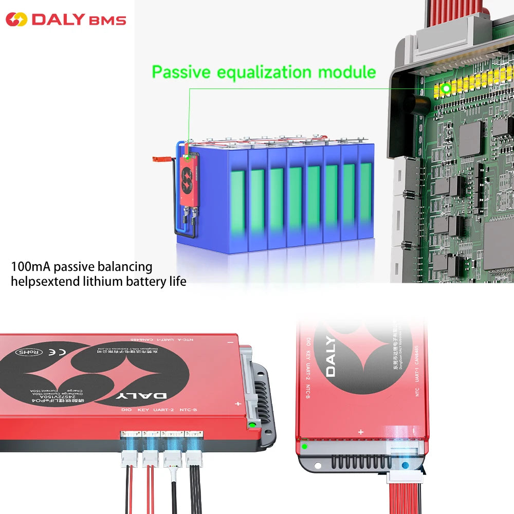 Daly BMS Smart BMS LiFePo4 4S 12V BMS 8S 24S 72V 48V 16S 40A 60A 100A 150A 200A 250A 300A 3.7V Li-Ion BMS 7S 13S 14S 3.2V BMS