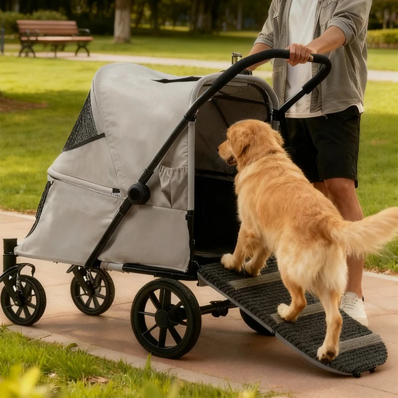 Foldable Dog Stroller Big Wheel with Ramp Brake Dog Strollers Suspension Outdoor Portable Large Dogs Stroller Oxford Pet Carrier