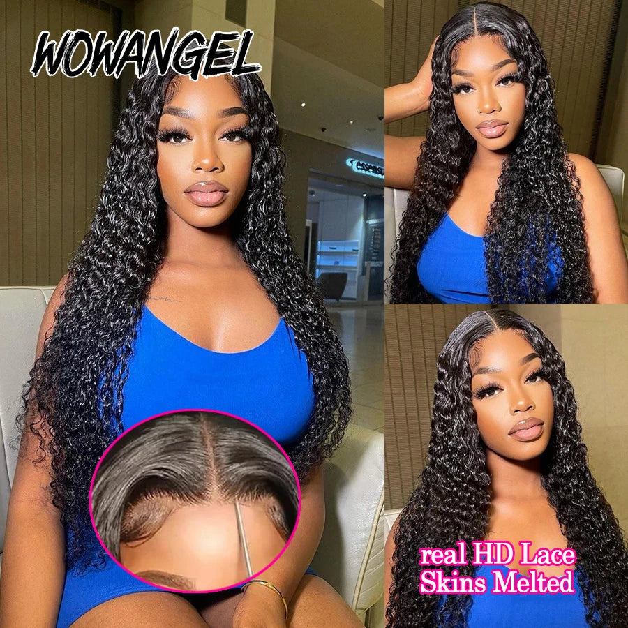 WOWANGEL Curly Wigs 250% 13x6 HD Lace Front Wigs 32in Water Wave Glueless Human Hair Wigs Pre Plucked Remy Brazilian Hair