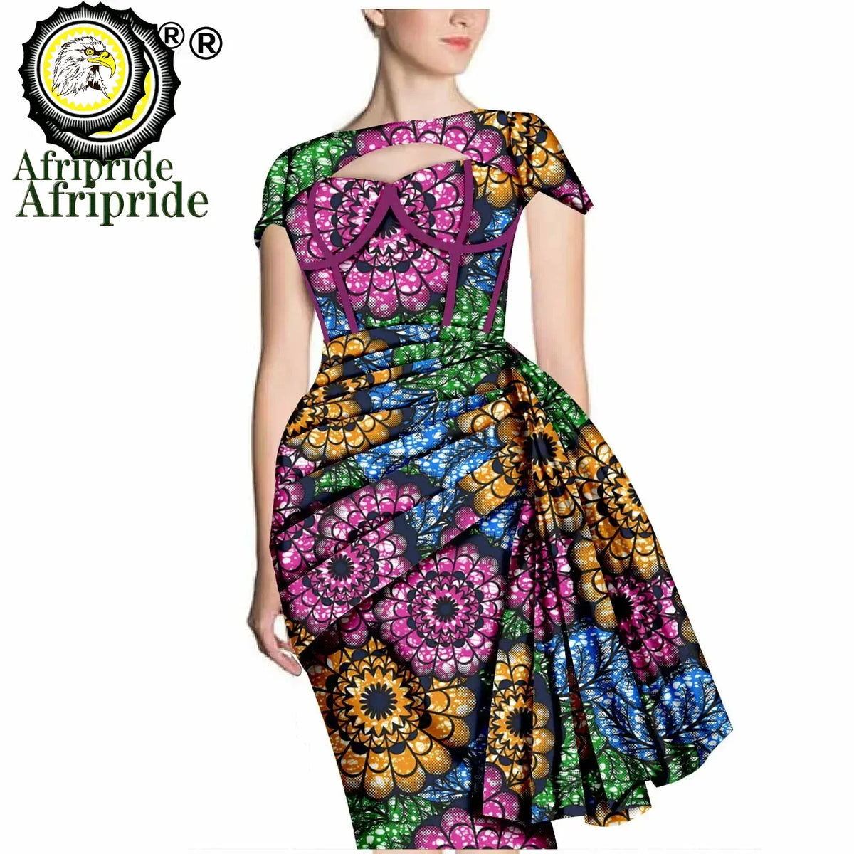 African Print Dresses for Women Short Sleeve Wrap Dashiki Outfits Ankara Attire Midi Party Wedding Evening S2025025