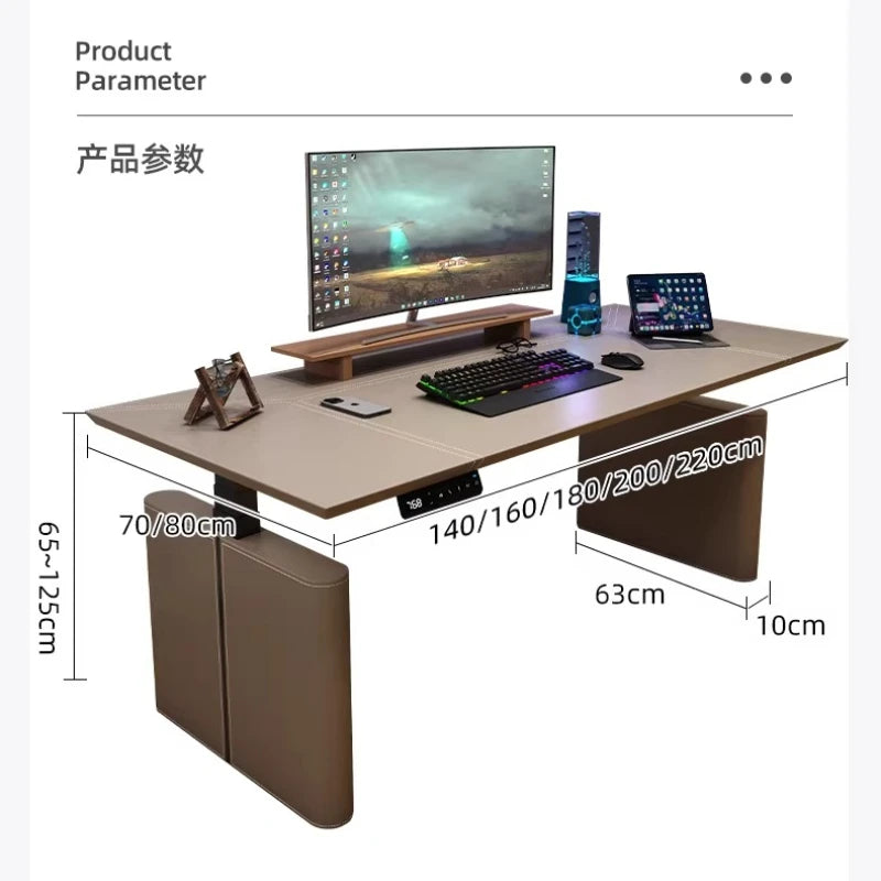 Height Adjustable  Computer Desks Gaming Electric Desk Home Office Computer Desks Study Saddle Leather Office Furniture Bureau