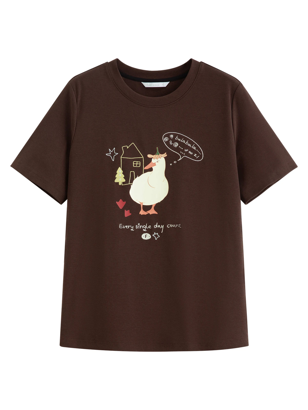 FSLE Fun and Youthful Women's Short Sleeve T-shirt 2026 Summer New Cute Casual Tops Cotton Contain Three Colors Printed T-shirt