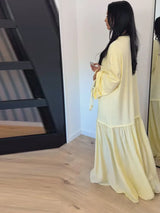 Oversized Flare-Sleeve Maxi Dress Crew-Neck Tiered Loose-Fit Spring Casual Long Dresses Flowy 2026 Summer All-match Solid Outfit