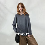 TOYOUTH Women T‑Shirt 2026 Autumn New Batik Cotton Long Sleeve Vintage Loose Letter Print Dark Grey Tops