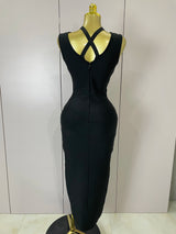 2025 New Elegant Slimming Black Pin Wrap Sleeveless Long Dress Women Fashion Celebrity Evening Party Luxury Birthday Outfit