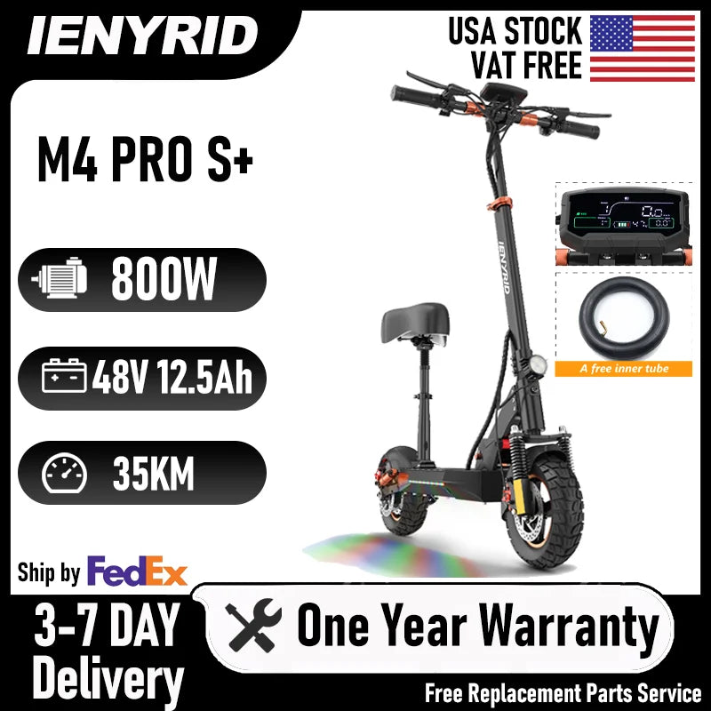IENYRID M4 Pro S+Electric Scooter 800W Motor 48V 12.5AH Battery 10"Tire Escooter 45km/h Max 40-50KM Range Disc Brake LCD Display