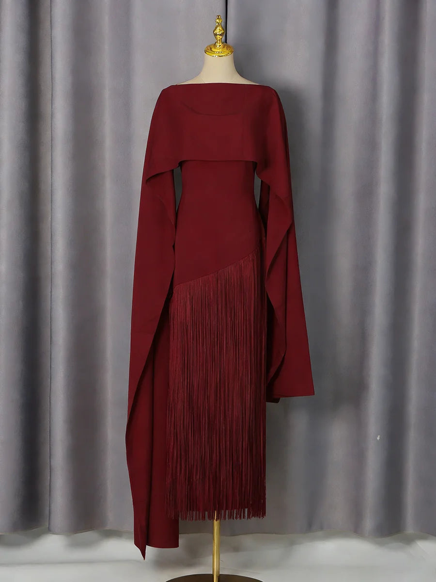 TWOTWINSTYLE Solid Loose Spliced Tassel Chic Dresses for Women O Neck Sleeveless Luxury Elegant Dress Female Summer Fashion New