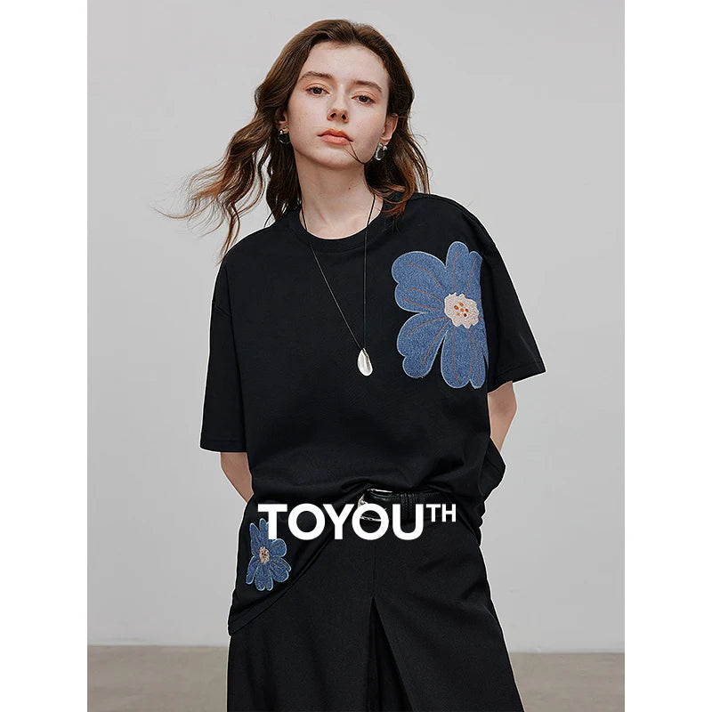 TOYOUTH Women Short Sleeve T shirt 2025 Spring New Tops 8521034