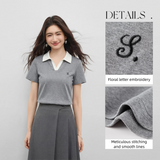 SENTUBILA Knit Short Sleeve T-shirt for Women Summer Fashion Polo Striped Contrast Letter Embroidery Straight Top 162TC6319