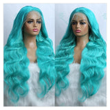 Teal Color Human Hair Wig Brazilian Remy Body Wave Lace Front Wig Pre Plucked Cyan Green 13x6 Hd Lace Frontal Wigs For Women 30"