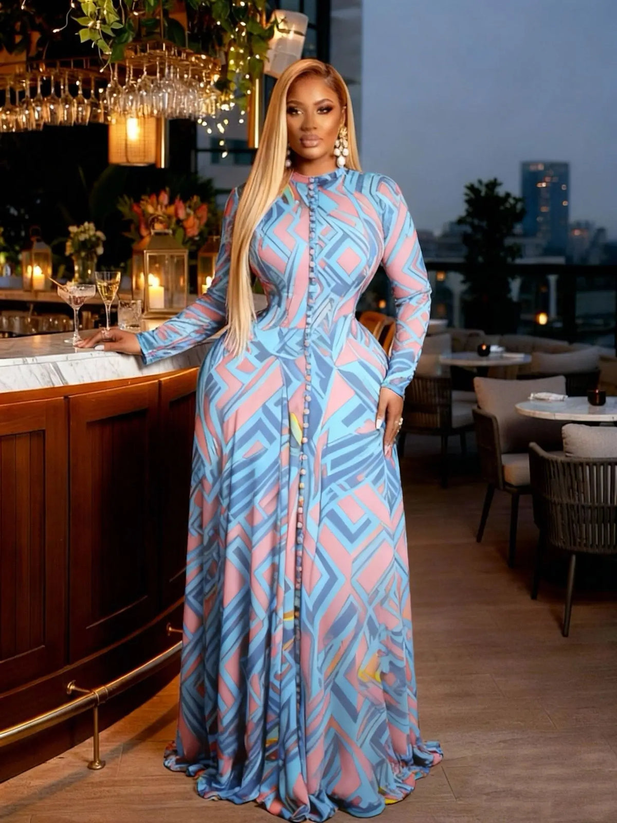 CM.YAYA Women O-neck Full Sleeve Big Swing Tie Dye Print Long Dress 2026 Sexy Beach Party Evening Vacation Maxi Dresses Vestidos