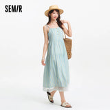 Semir Textured Striped Dress Women Sweet 2025 Summer New Vacation Style Lace Strapless Sundress