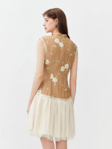 FSLE 2026 Summer Women's Contemporary Chinese-Inspired Intricate Embroidered Sleeveless Dress Sheer Mesh Overlay for Gala Events