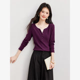 VIMLY Green Long Sleeve T-shirt Women Fashion Henley Neck Lace Spliced Slim-fit Knit T-shirt 2026 Fall Elegant Top Female 31596