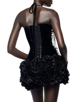 Black Red Women Sexy Strapless Laced-up Tops 2 Pieces Florals Bodycon Mini Bandage Dress Celebrate Nightclub Party Stage Wear