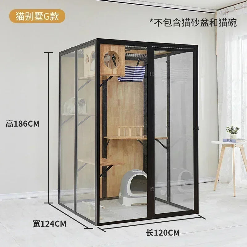 AACat Villa Solid Wood Large Free Space Cat House Pet Shop Cat Villa Deluxe Glass Room