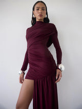 Mozision Irregular Draped Ruched Sexy Mini Dress Women Gown Elegant Turtleneck Long Sleeve High Waist Pleated Club Party Dress